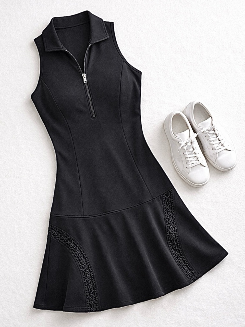 Sundays Zip Front Athletic Mini Dress Black Drop Waist Sporty Size Small - Picture 1 of 10